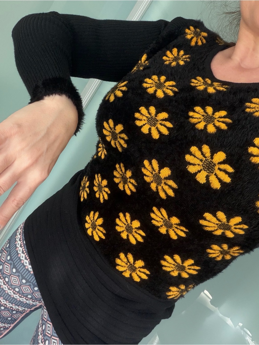Angela Floral Knit Sweater in Black & Orange Li